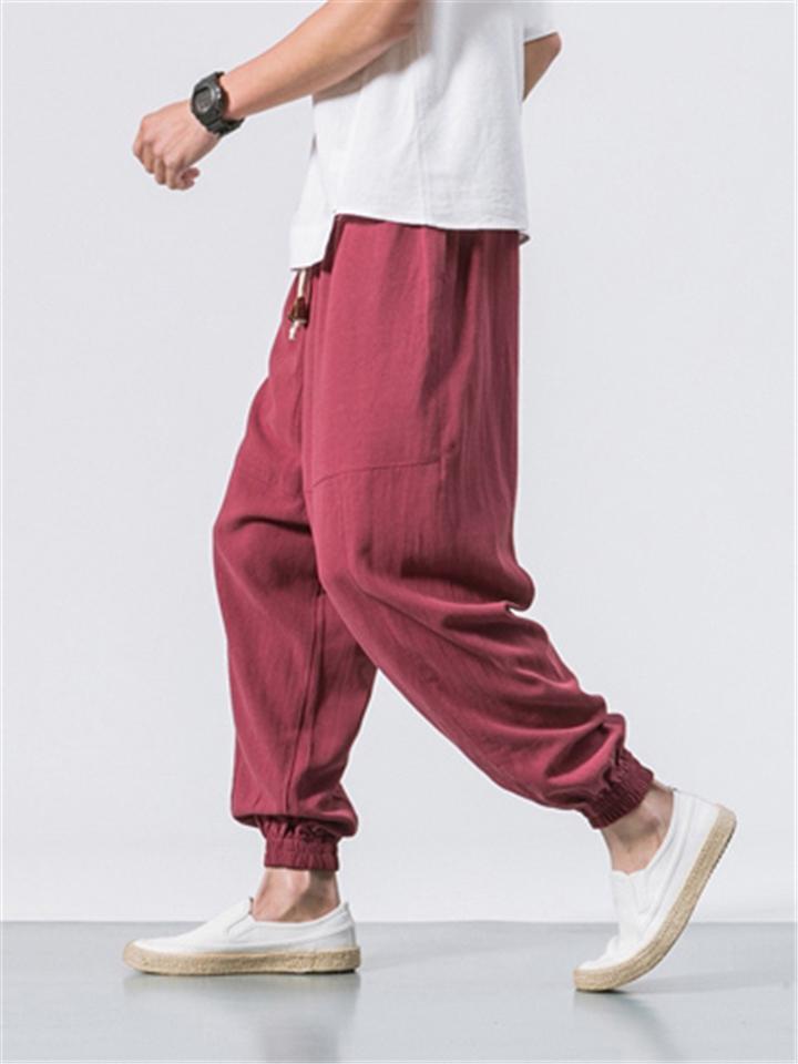 Men’s Laid Back Style Elastic Cuff Drawstring Fastening Cotton-Linen Pants