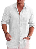 Men's Simple Office Wear Comfort Cotton Linen Lapel Button Shirts