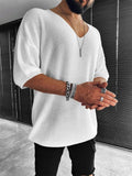 Pullover Style Solid Color V-Neck Short-Sleeved Men's Knitted Sweater