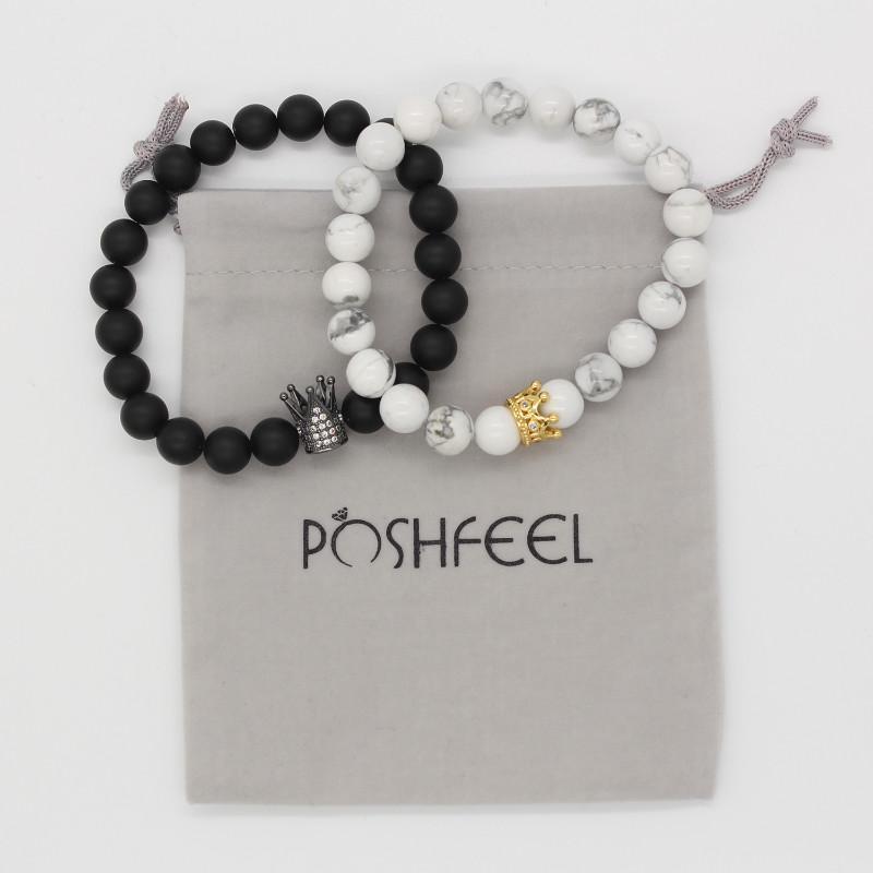 Black And White Beads Crown King Charm Bracelets