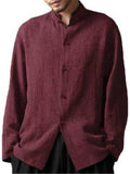 Cotton Linen Burgundy Shirt Mens