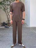 Loose Solid Color Ice Silk Pleated Short-Sleeved T-Shirt + Casual Pants