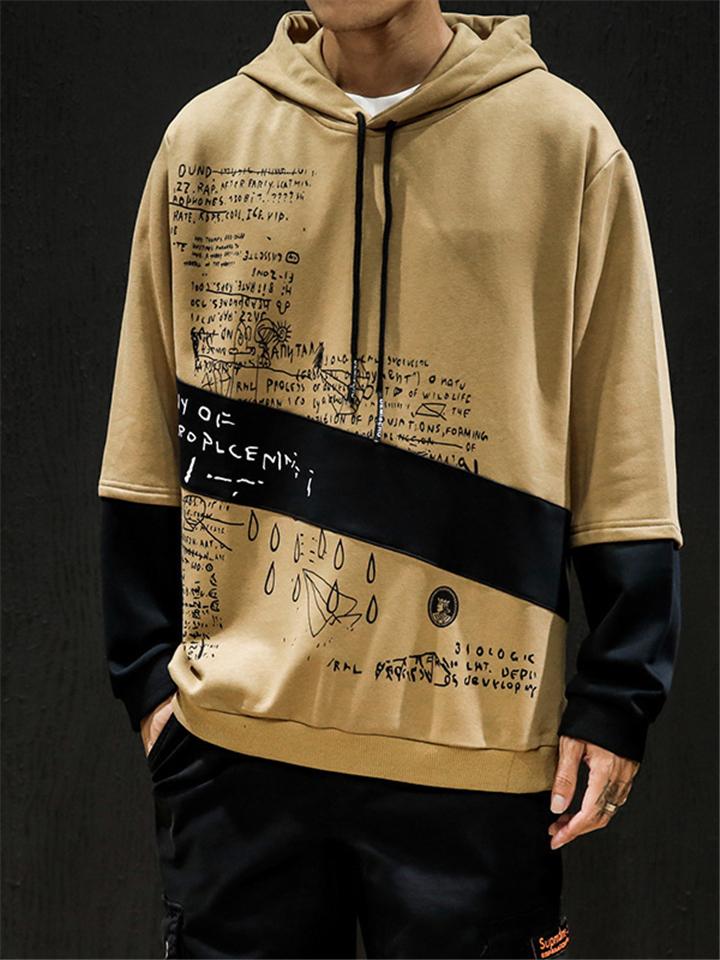 Casual On-Trendy Lettering Contrasting Drawstring Hooded Straight Hem Sweatshirt