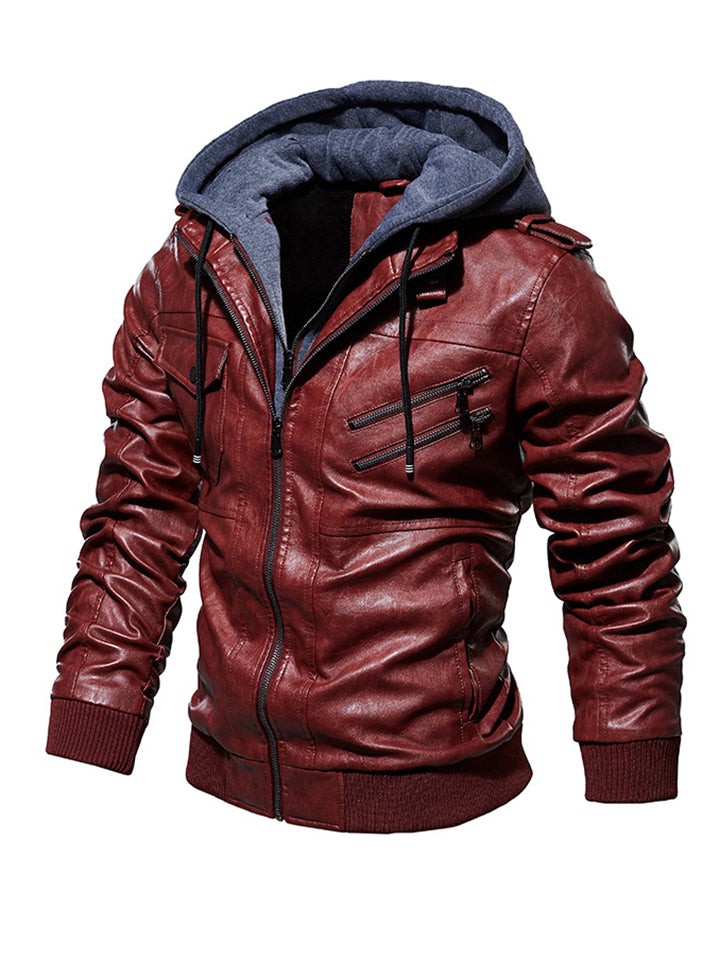 Mens Fashion Warm Windproof Motocycle Drawstring Hooded Jackets
