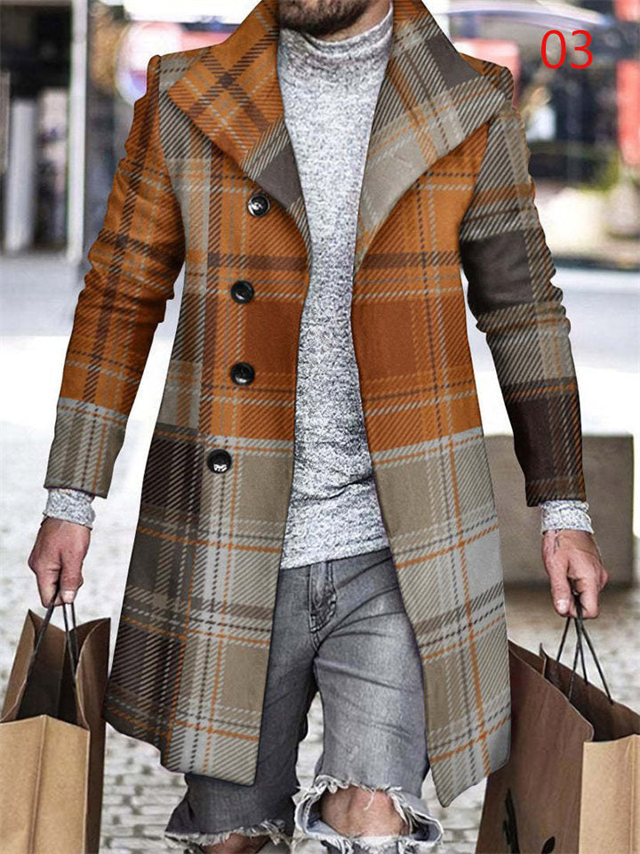 Cozy Wool Plaid Men's Mid Length Top Coats