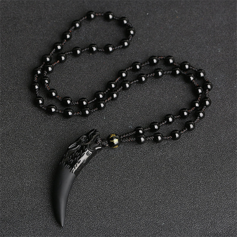 Unisex Fashion Wolf Tooth Obsidian Necklace