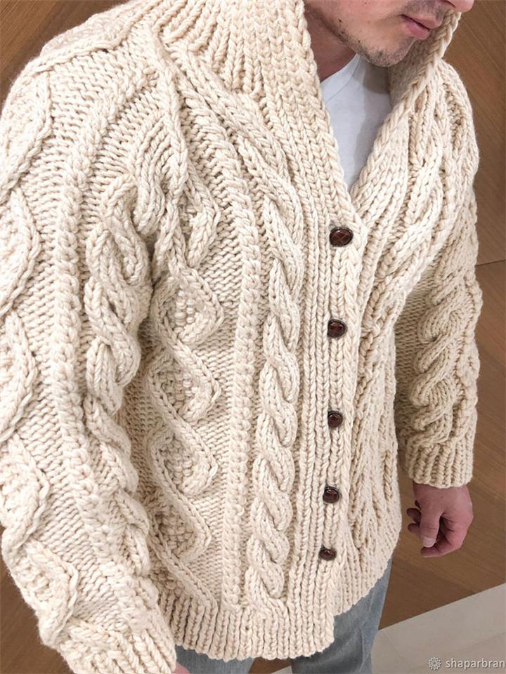 Mens Stand Collar Cable Knitted Buttons Sweater Cardigan