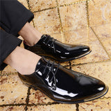 Men's Glossy Patent Leather Lace-up Plus Size Pointed Toe Shoes