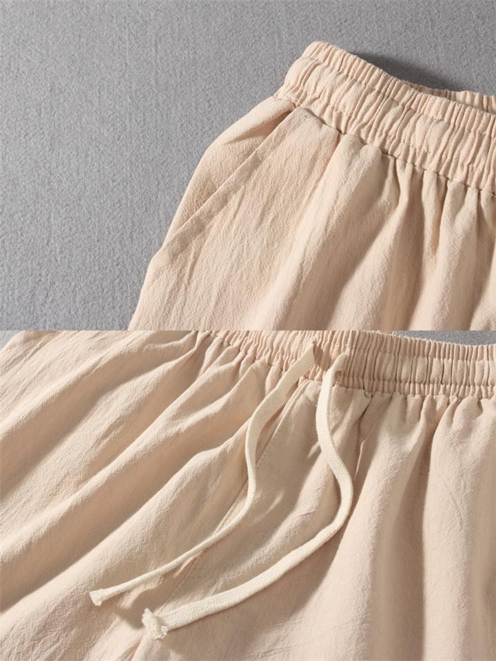 Retro Style Minimalist Soft Cotton Sets Embroidery T-Shirt + Drawstring Pants
