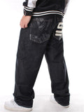 Stylish Simple Printed Hip-Hop Loose Black Oversize Pants