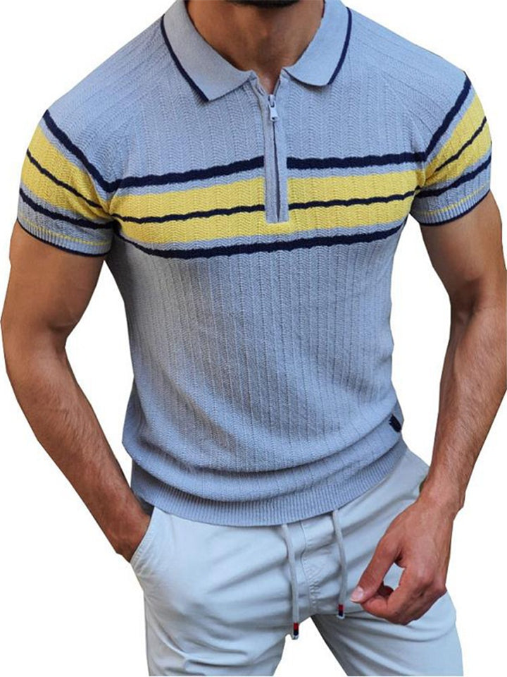 Mens Casual Contrast Color Knitted Slim Fit Shirts
