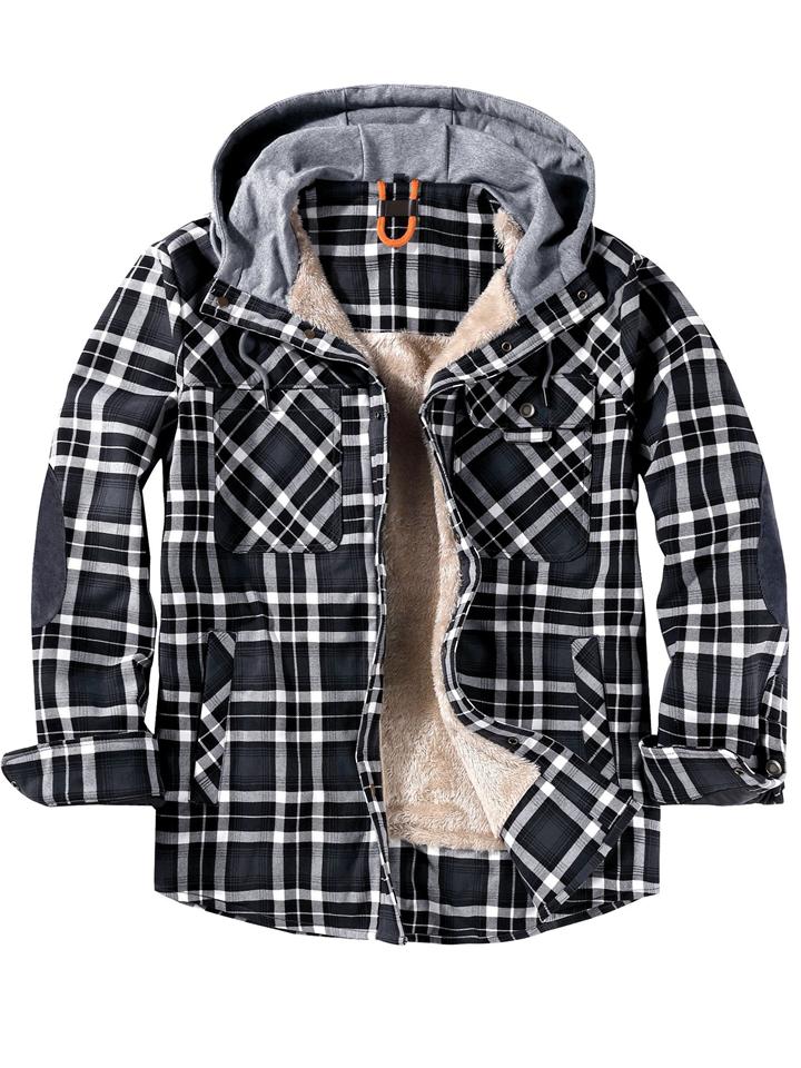 Men's Classic Plaid Fleece Lined Hooded Flannel Jacket Coat
