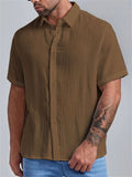 Summer Classy Men's Solid Color Wrinkle Lapel Tops