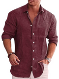 Men's Simple Office Wear Comfort Cotton Linen Lapel Button Shirts