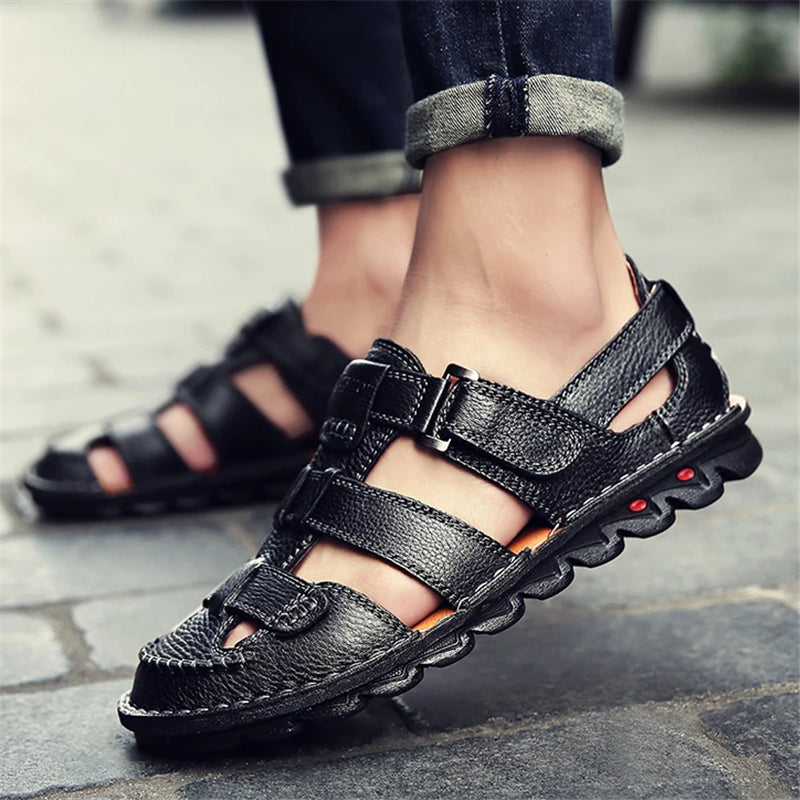 New Men's Classic Cow Leather Outdoor Breathable Sandals