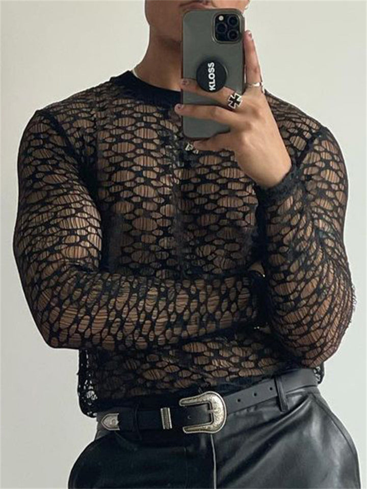 Sexy Long Sleeve Mens Lace Shirt