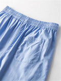 Linen Solid Color Drawstring Shorts With Pockets