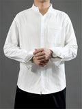 Men's Plus-sized Long Sleeve Stand Collar Cotton Linen Casual Shirts