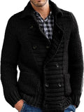 Men's Solid Color Double-breasted Lapel Long Sleeve Knitted Cardigan