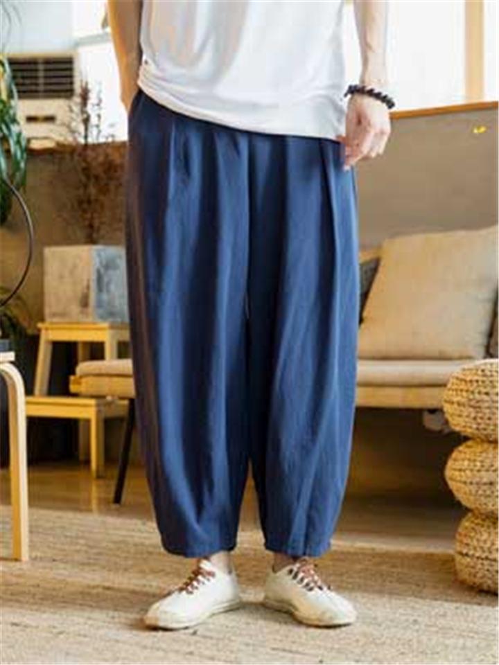 Casual Baggy Cotton&Linen Elastic Waist Pants