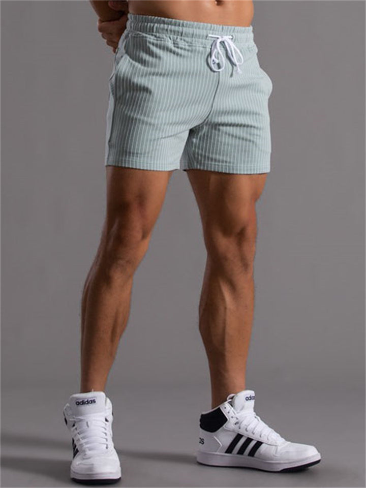 Men's Sports Fitness Drawstring Pocket Vertical Striped Shorts