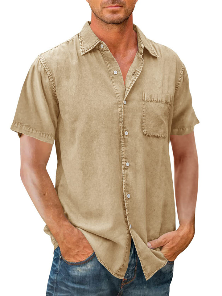 Summer Relaxed Lapel Short Sleeve Button Down Shirts for Men