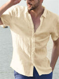 Summer Short Sleeve Turn-down Collar Solid Color Thin Shirts