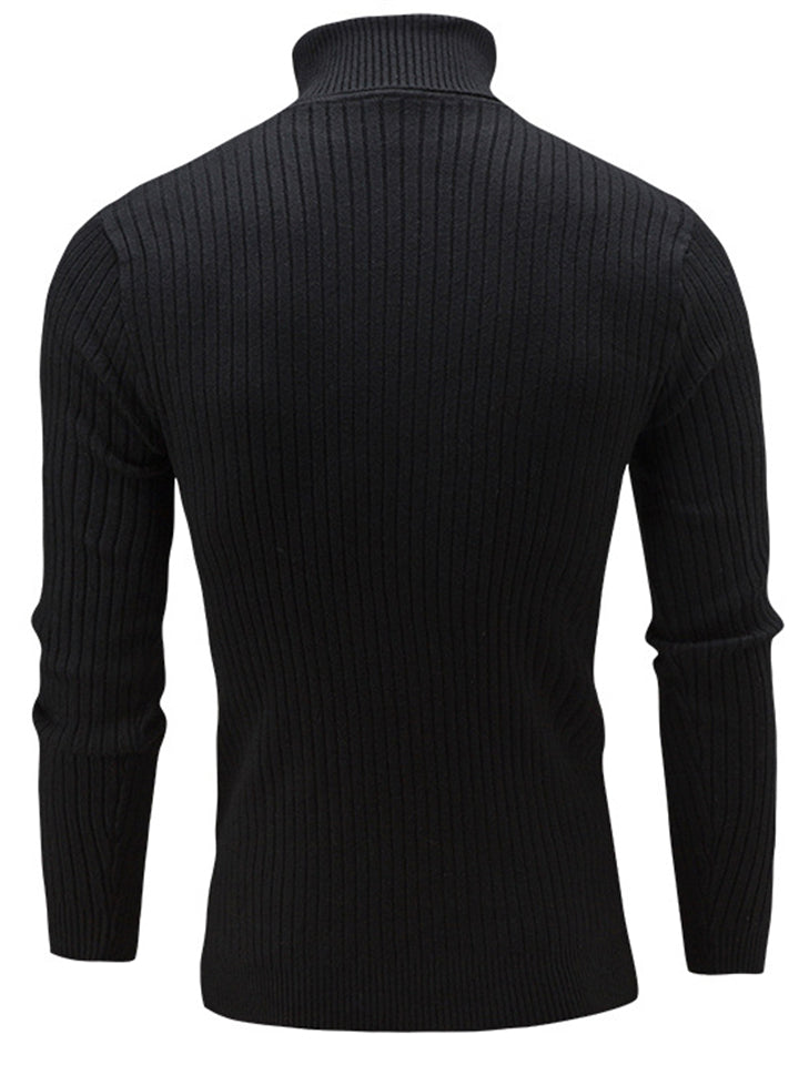 Slim Fit High Collar Simple Men Solid Color Pullover Tops