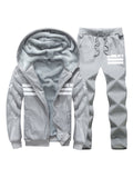 Mens Fashion Warm Lining Print Casual Hooded Outwears+Pants