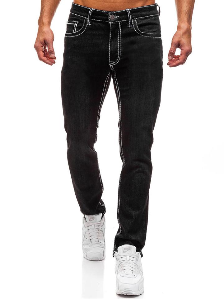 Minimalist Pure Color Slant Pockets Straight Jeans For Men