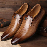 Men Retro Business Crocodile Embossed Leather Square-Toe Shoes