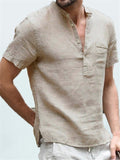 Men's Casual Comfy Short Sleeve Holiday Linen Shirts for Summer