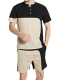 Mens Breathable Soft Irregular Patchwork Short Sleeve T-Shirts+Shorts
