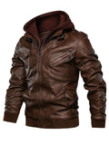 Autumn Stylish Leather Long Sleeve Hooded Biker Jacket Outerwear For Male