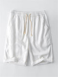 Linen Solid Color Drawstring Shorts With Pockets