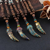 Fabulous Design Ethnic Horn Shaped Pendant Beaded Necklace