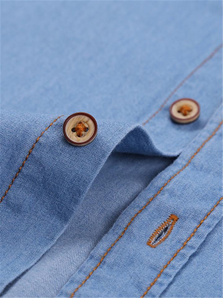 Men's Casual Classic Denim Cotton Long Sleeve Thin Shirts