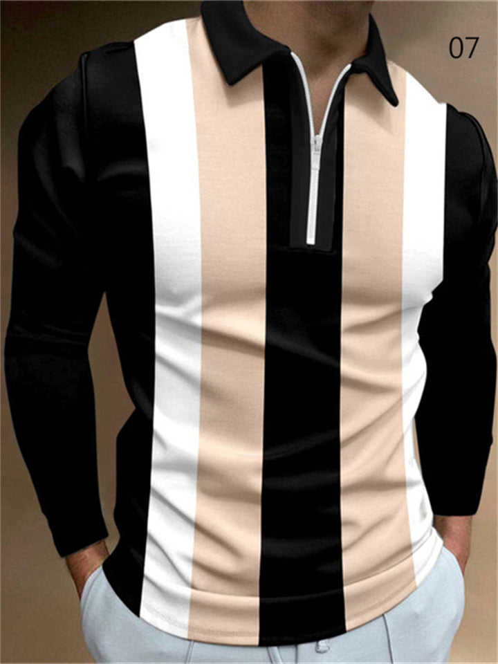 Modern Skinny Fit Long Sleeve Zipper Men's Polo Shirts