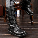 Side Buckle Fastening Low Block Heel Calf-Length Soft Footbed Leather Boots