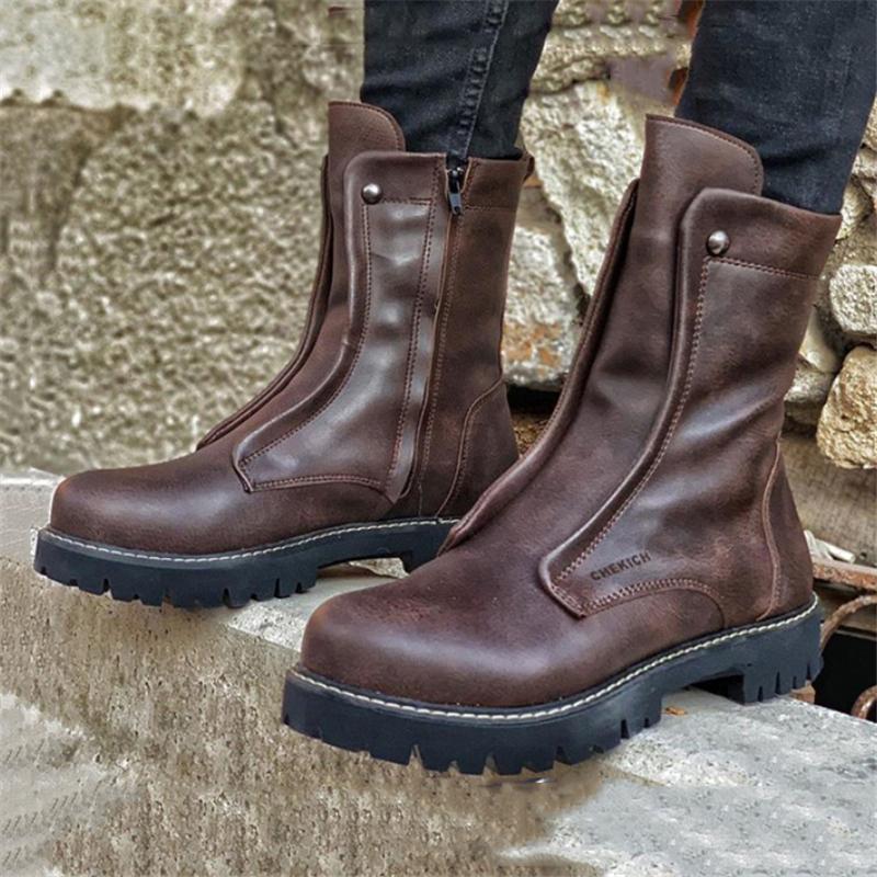Stylish Round Toe Pull-On Motorcycle Boots