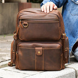 Retro Leather Large-Capacity Computer Bag Adjustable Shoulder Strap Design Travel Backpack