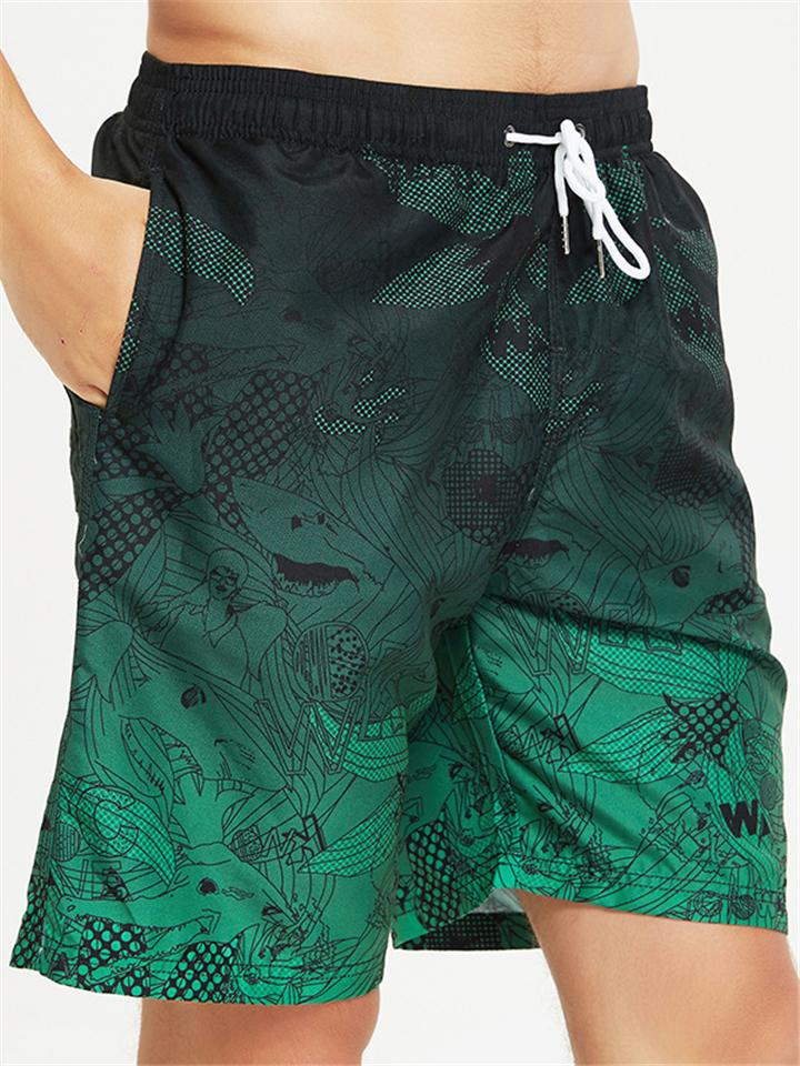 Men's Quick-Dry Drawstring Beach Printing Shorts