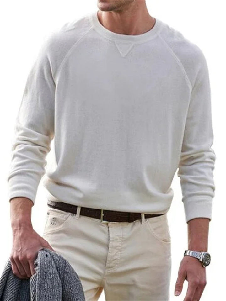 Men's Chic Long Sleeve Solid Color Round Neck Tops