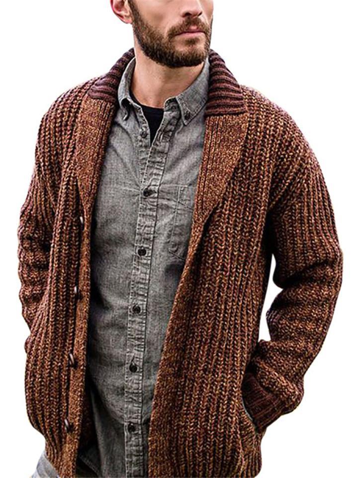 Brown Mens Gentle Long Sleeve Knitting Cardigan