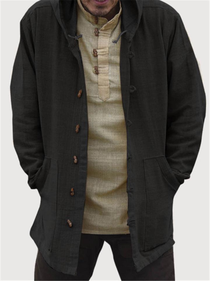 Men's Ethnic Style Vintage Hooded Solid Color Casual Coat