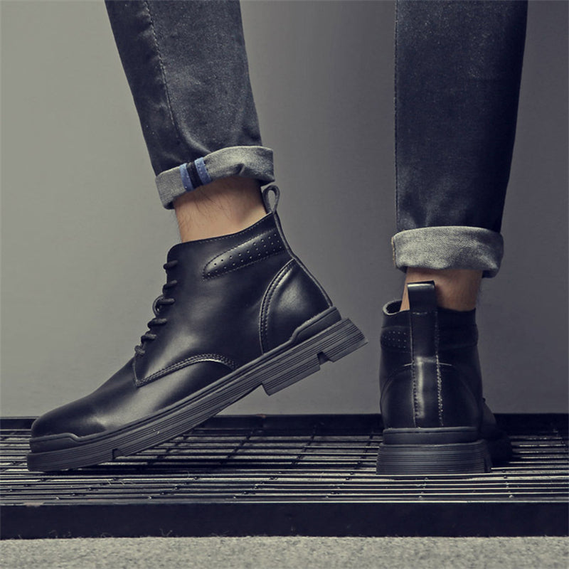 Men's Fashion Waterproof Mid Heels Genuine Leather Shoes
