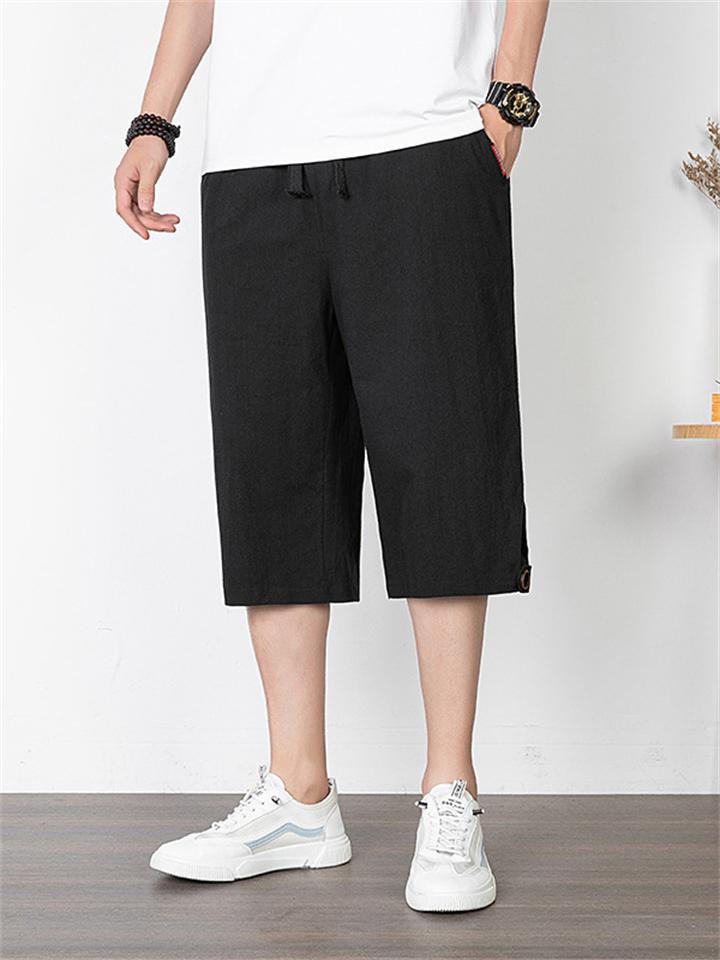 Men's Solid Color Casual Style Loose Straight Cropped Trousers