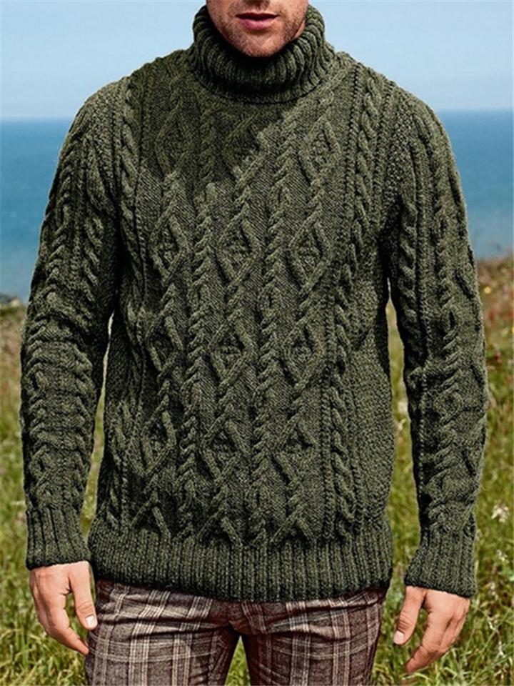 Men's Warm Cable Knit Turtleneck Pullover Sweater