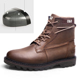 Anti-Smash High-Top Lace-Up Fastening Genuine Leather Safety Boots