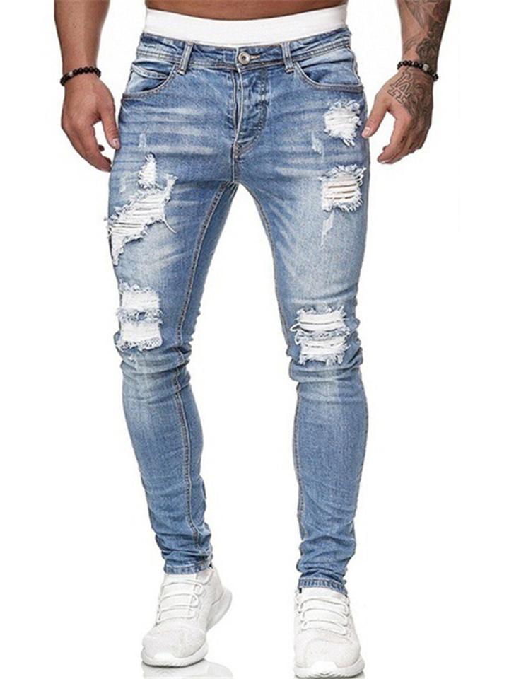 Men Casual Ripped Slant Pocket Washed Skinny Jeans